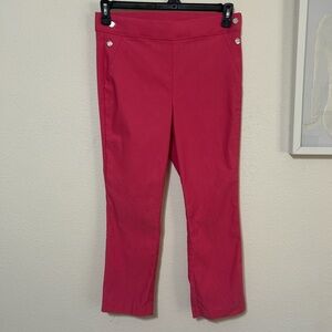Rafaella Comfort Hot Pink Cropped Kick Flare Pants Size 10 Stretch Button Detail